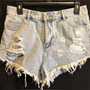 SHEIN HIGH WAISTED RIPPED SHORTS